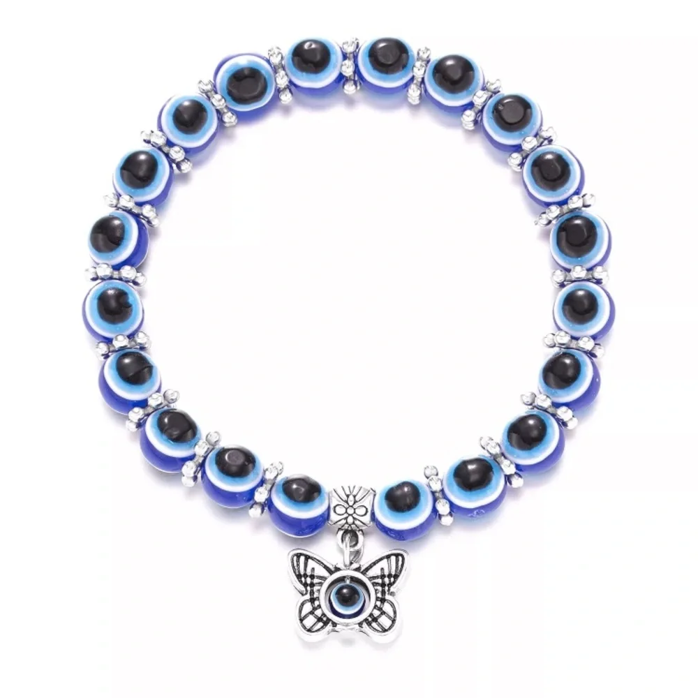 NWT Bright Blue Black Beaded Butterfly Lucky Bracelet Meditation - Picture 3 of 8